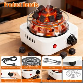 1Pc Electric Charcoal Burner 500W Hookah Charcoal Burner Compact Coal Burner For Hooka Cubes Shisha With Grill And Tongs 5 Temperature Gears Ther (Option: White)